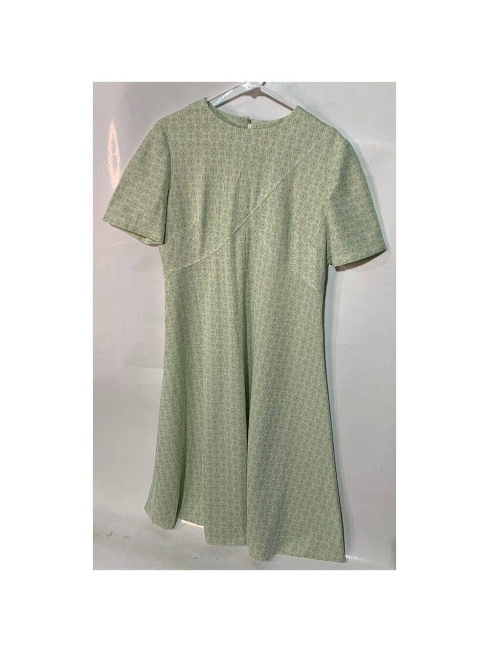 Vintage Women's Handmade Short Sleeve Fit and Flare Dress Floral Print Green - Picture 7 of 7